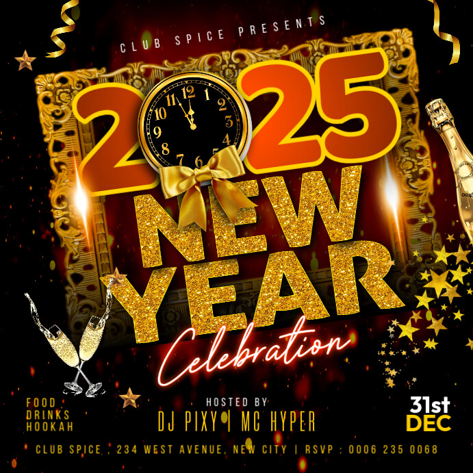 Copy of Black Maximalist Happy New Year Party Invitation Poster Flyer ...