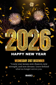 Black Maximalist Happy New Year Wish Video Poster Plakkaat template