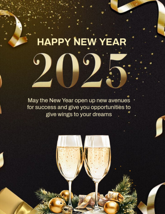 Black Maximalist Happy New Year Wishes Template Design Flyer (us Letter ...
