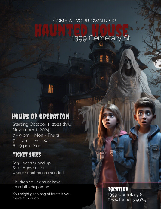 Black Maximalist Haunted House Flyer (us Lett template