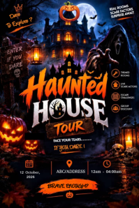 Black Haunted House Tour Pinterest Graphic Template