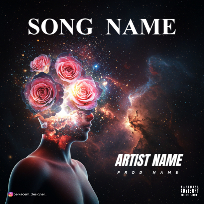 Black Maximalist Head Flower In Space Album Cover Template | PosterMyWall