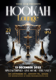 Black Maximalist Hookah Lounge Night Party A4 template