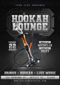 Black Maximalist Hookah Lounge Party A4 template