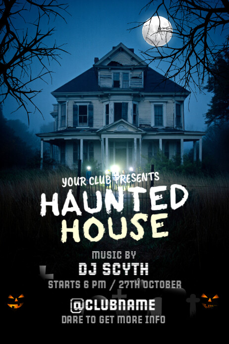 Black Maximalist Horror Halloween Haunted House Template Poster โปสเตอร์