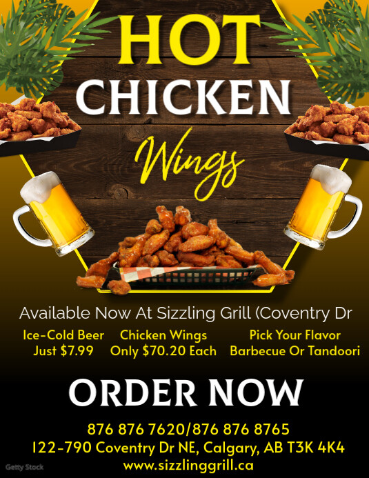 Black Maximalist Hot Chicken Wings Flyer (us Letter) template