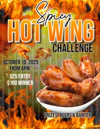 Black Maximalist Hot Wing Challenge Flyer (us Letter) template