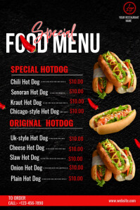 Black Maximalist Hotdog Menu Poster template