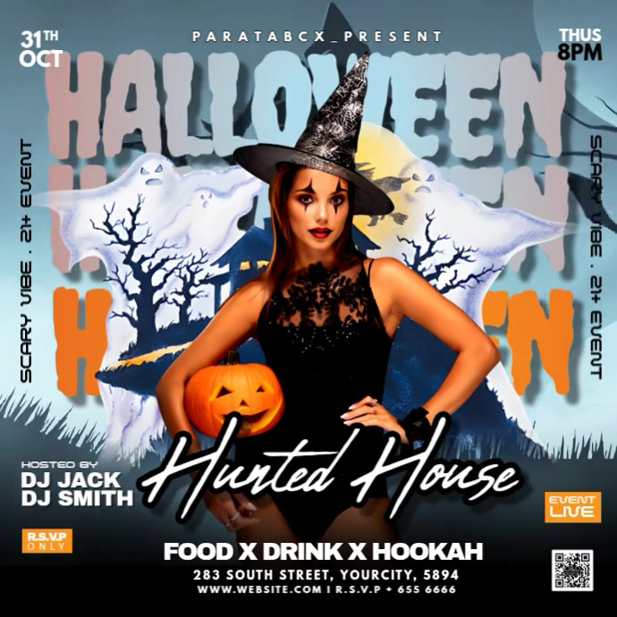 Plantilla de Black Maximalist Hunted House Halloween Party | PosterMyWall