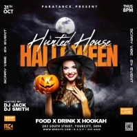 Black Maximalist Hunted House Halloween Party 方形(1:1) template