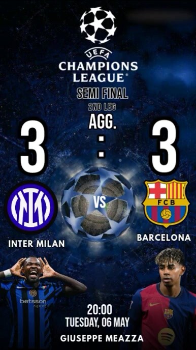 Black Maximalist Inter Milan Vs Barcelona Champions League Semi Final Match  Instagram Story template