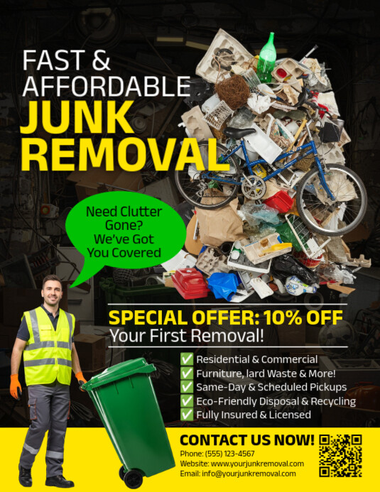 Black Maximalist Junk Removal Flyer (us Letter) template