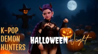 Black Maximalist K-pop Demon Hunters Theme Halloween Night  Digital Display (16:9) template