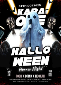 Black Maximalist Karaoke Halloween Party A6 template