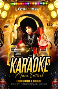Black Maximalist Karaoke Music Party Half Page Wide Media Página Ancho template