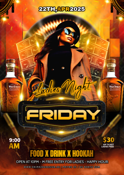 Black Maximalist Ladies Friday Party A4 Template | PosterMyWall