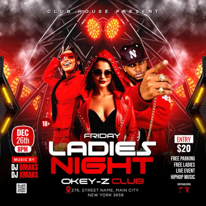 Black Maximalist Ladies Night Club Party Instagram Post Template ...