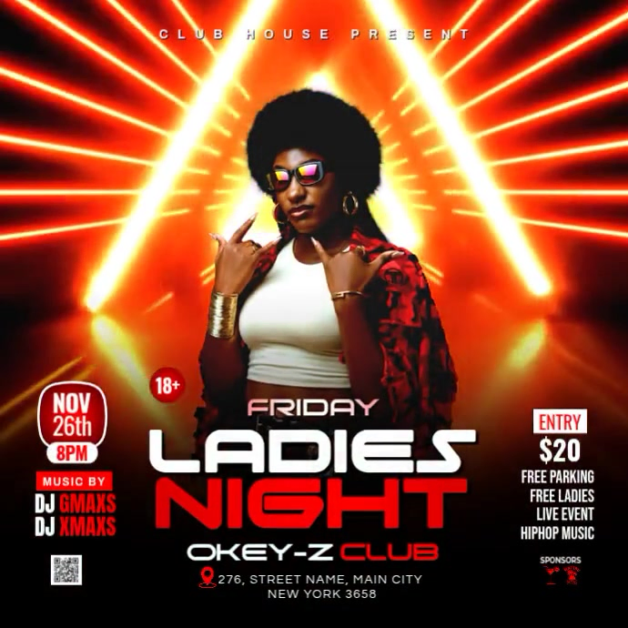 Black Maximalist Ladies Night Club Party Instagram Post Template ...