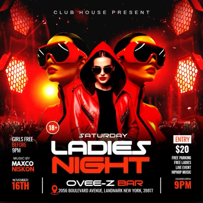 Black Maximalist Ladies Night Club Party Instagram Post Template ...