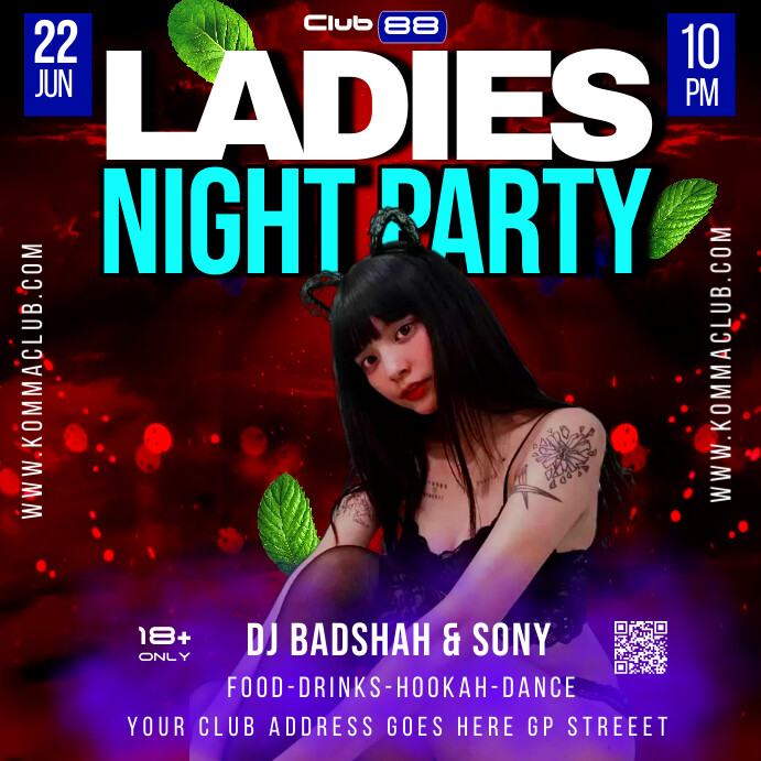 Black Maximalist Ladies Night Club Party Squ Template | PosterMyWall