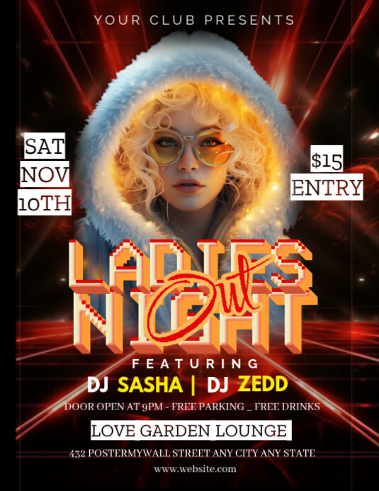 Black Maximalist Ladies Night Out Flyer (us Letter) template