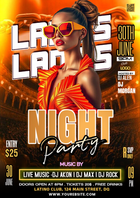 Black Maximalist ladies Night Party A4 Template | PosterMyWall