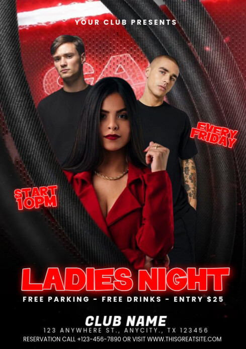 Black Maximalist Ladies Night Party A4 Template | PosterMyWall