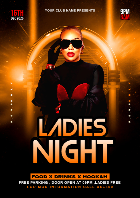 Black Maximalist Ladies Night Party A4 Template | PosterMyWall