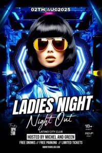 Black Maximalist Ladies Night Party Banner 4' × 6' template