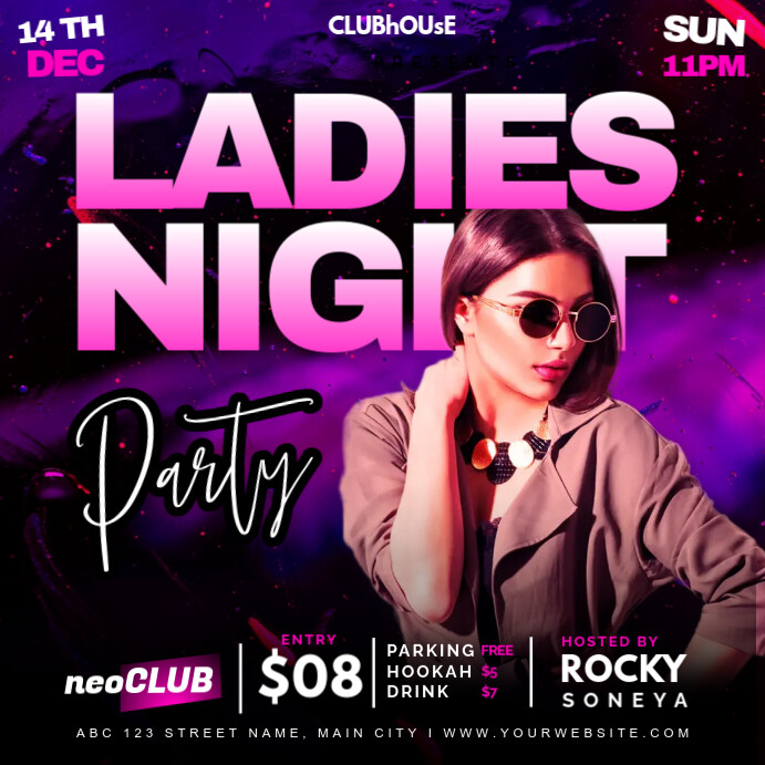 Black Maximalist Ladies Night Party Instagram Post Template | PosterMyWall