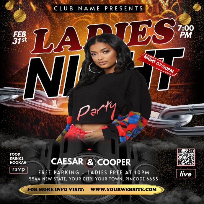 Black Maximalist Ladies Night Party Instagram Post Template | PosterMyWall