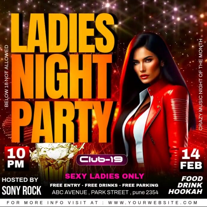 Black Maximalist Ladies Night Party Instagram Post Template | PosterMyWall