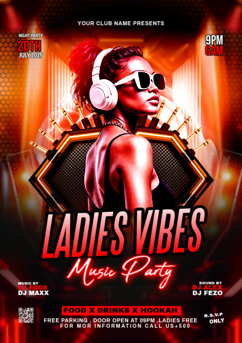 Black Maximalist Ladies Vibes Party A4 template