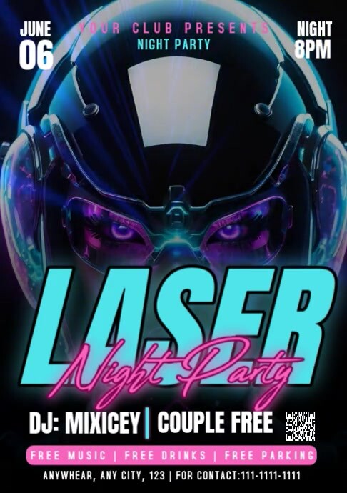 Black Maximalist Laser Night Party Poster A2 template