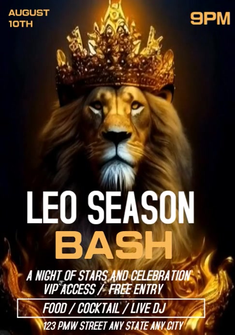 Black Maximalist Leo Season Bash  A4 template