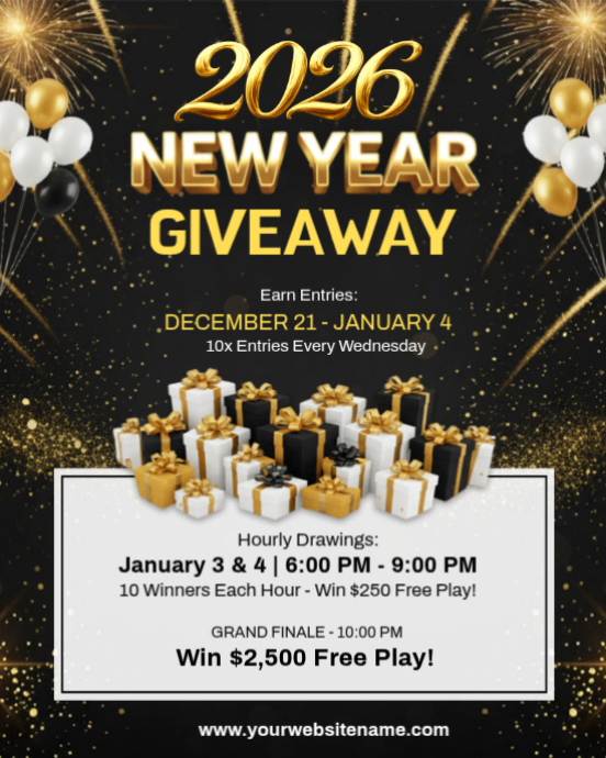 Plantilla de Black Maximalist Luxury 2026 New Year Giveaway Flyer ...