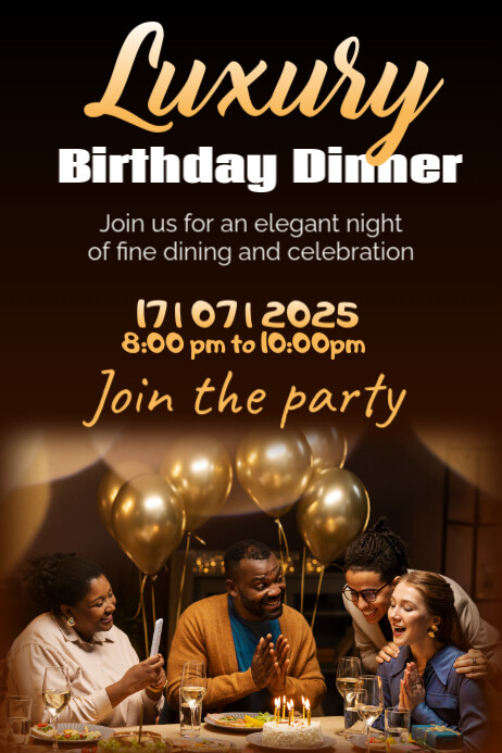 Black Maximalist Luxury Birthday Dinner Poster Plakat template