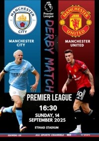 Black Maximalist Manchester City Vs Manchester United Epl Match 2025 A4 template