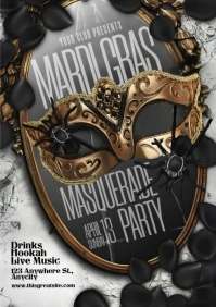 Black Maximalist Masquerade Party A4 template