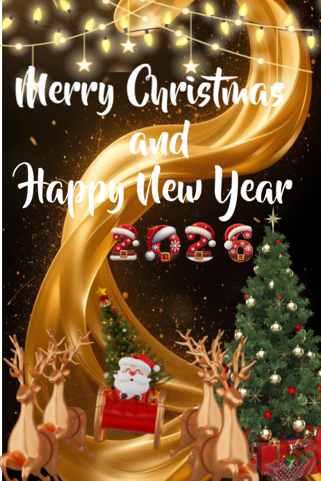 Black Maximalist Merry Christmas And Happy New Year Poster Template ...