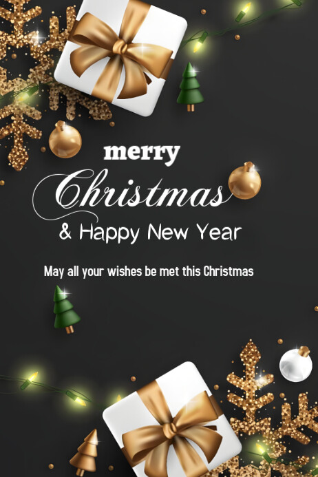 Black Maximalist Merry Christmas Happy New Year Poster Template ...