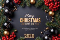 Black Maximalist Merry Christmas Label Этикетка template