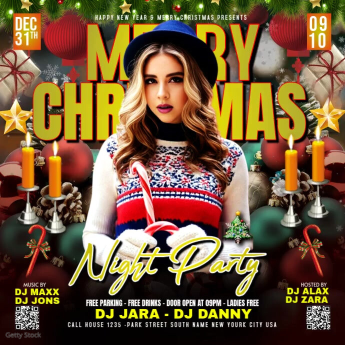 Black Maximalist Merry Christmas Night Party Square (1:1) Template ...