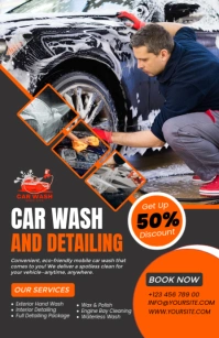 Black Maximalist Mobile Car Wash Service  Half Page Wide Halve pagina breed template