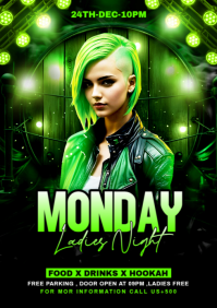 Black Maximalist Monday Ladies Party Flyer A4 template