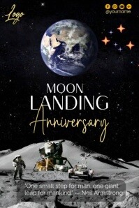 Black Maximalist Moon Landing Anniversary  Poster template