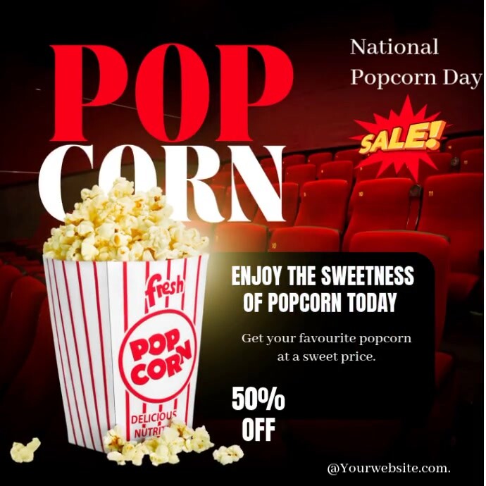 Black Maximalist Mp4 Video Of National Popcorn Day Online Design Flyer/template  Instagram Post
