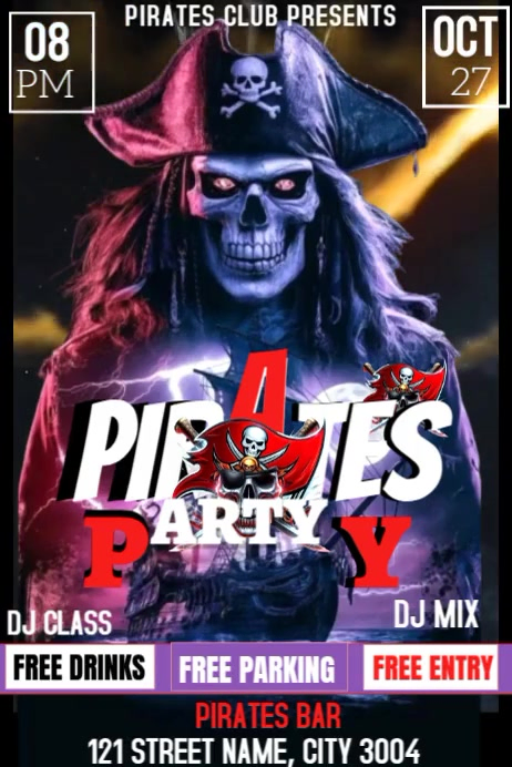 Black Maximalist Mp4 Video Of Postermywall Pirates Party Online Design Flyer/template  Poster