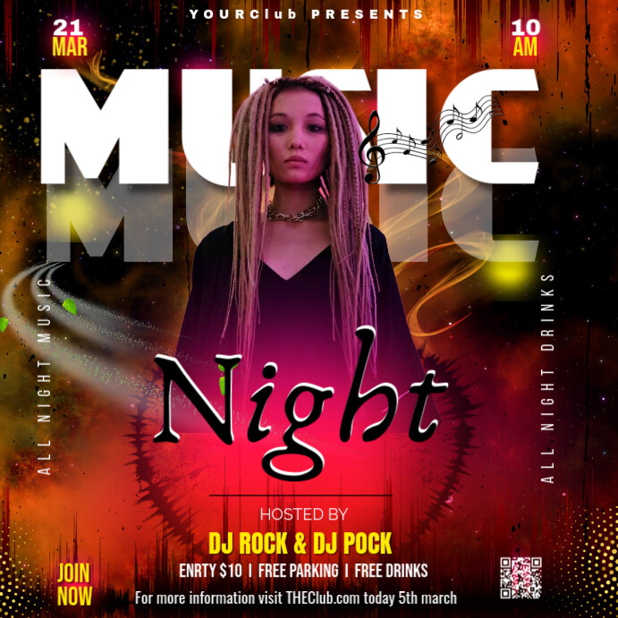 Black Maximalist Music Night Party Instagram Post Template | PosterMyWall