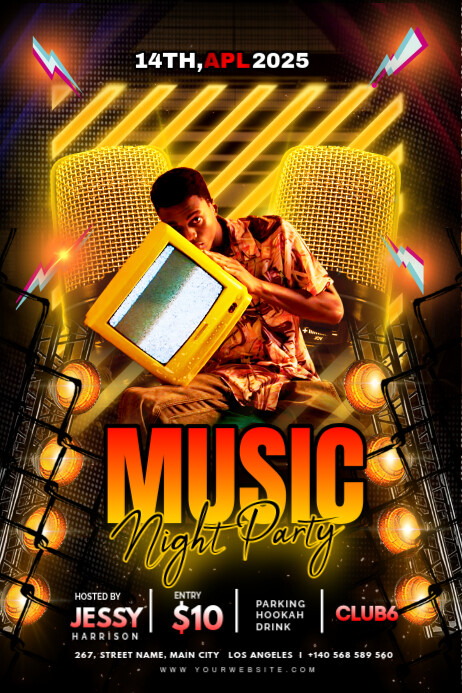Black Maximalist Music Party Flyer Banner 4' × 6' Banier 4’×6’ template